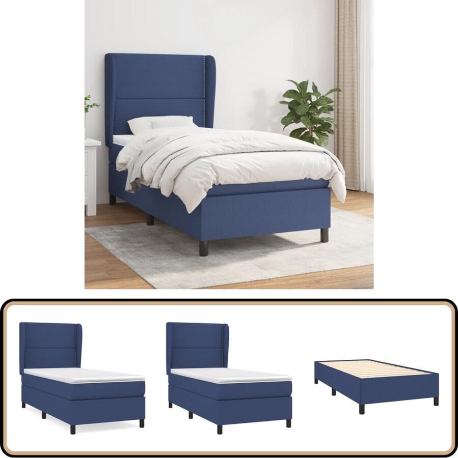 VidaXL Boxspring met Matras Blauw 90x190 cm Boxspringbed Boxspring Tweepersoonsbed Slaapcomfort Pocketveermatras Frame Bed Hoofdbord Blauwwater