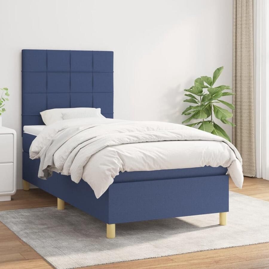 VidaXL Boxspring Blauw Inclusief Matras 100x200 cm Boxspringbed Boxspring Bed Slaapkamerinrichting Tweepersoonsbed Matras Pocketvering Middelharde Ondersteuning Blauwwater - Foto 2