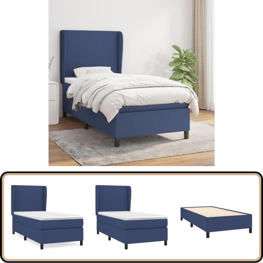 VidaXL Boxspring met matras Blauw 90x200 cm Boxspringbed Boxspring Bed Tweepersoonsbed Slaapcomfort Matras Hoofdbord Frame Bedroom Furniture