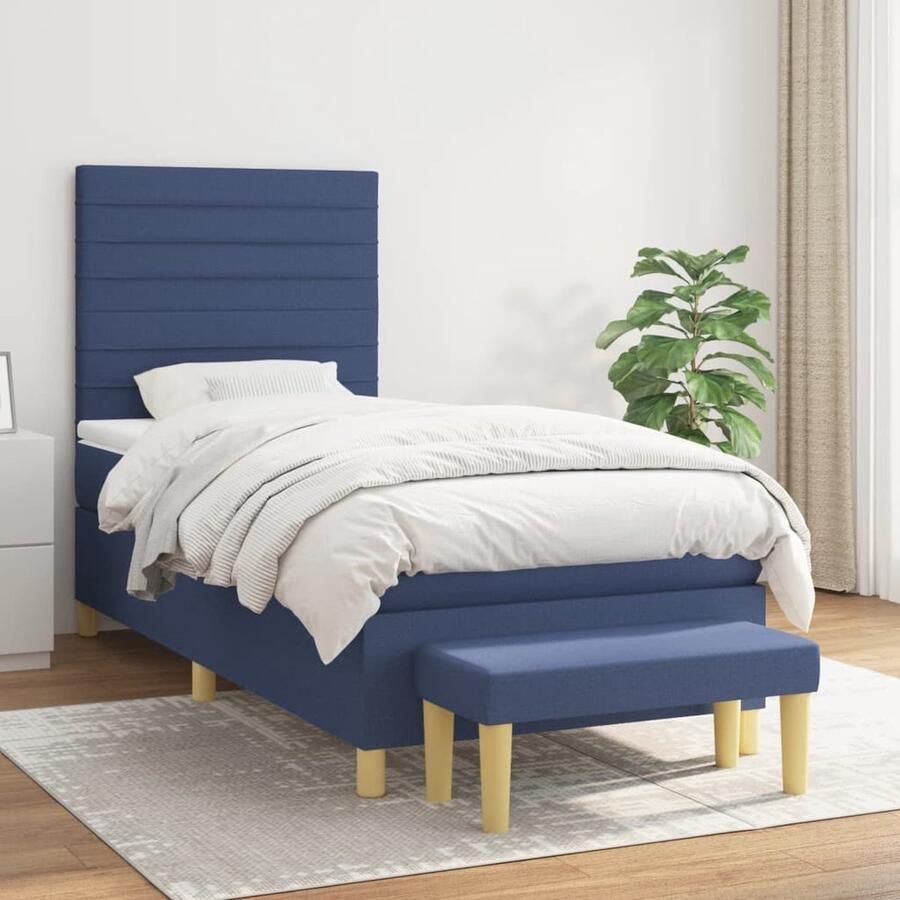 VidaXL Boxspring met matras Blauw 90x200 cm Boxspringbed Boxspring Slaapkamerinrichting Tweepersoonsbed Bed Met Hoofdbord Blauwe Beddengoed Matras Topmatras Bench - Foto 2