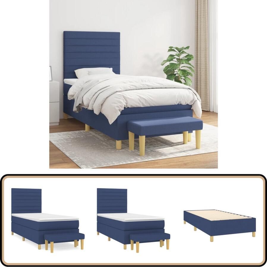 VidaXL Boxspring met matras Blauw 90x200 cm Boxspringbed Boxspring Slaapkamerinrichting Tweepersoonsbed Bed Met Hoofdbord Blauwe Beddengoed Matras Topmatras Bench