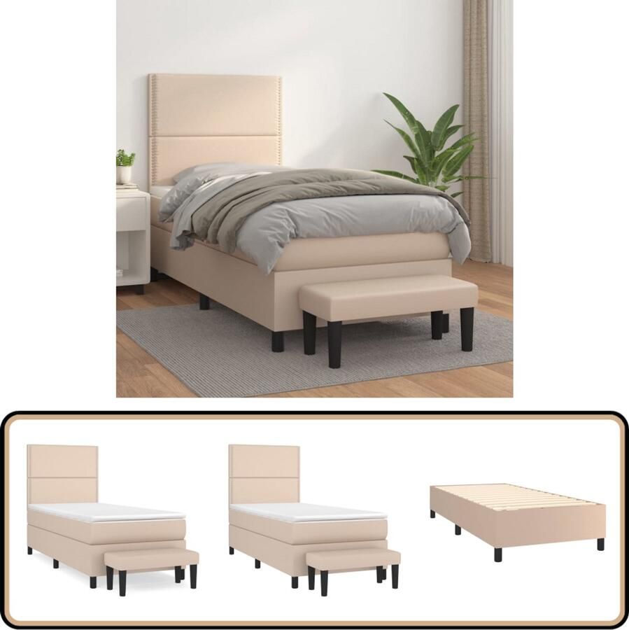 VidaXL Boxspring met Matras Cappuccino 100x200 cm Boxspringbed Cappuccino Kleur Kunstleder Tweepersoonsbed Boxspring Bed Frame Hoofdbord Matras Topper Bank
