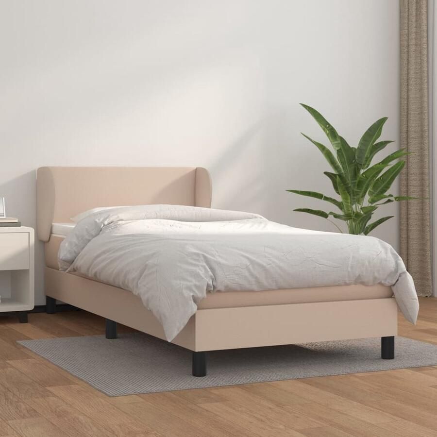 VidaXL Boxspring Cappuccino Kunstleer 90x200 cm Boxspringbed Kunstleder Bed Bruine Boxspring Tweepersoons Bed Kapstokje Slaapkamer Meubels Pocketed Veren Matras Middelhard Matras - Foto 2