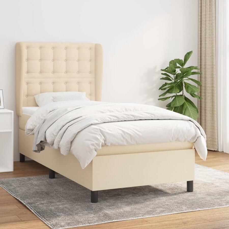 VidaXL Boxspring Inclusief Matras en Topmatras Crème Boxspringbed Bed Frame Slaapkamer Meubilair Pocketed Spring Mattress Creme Kleur Tweepersoons Bed Stapelbare Bedden - Foto 2