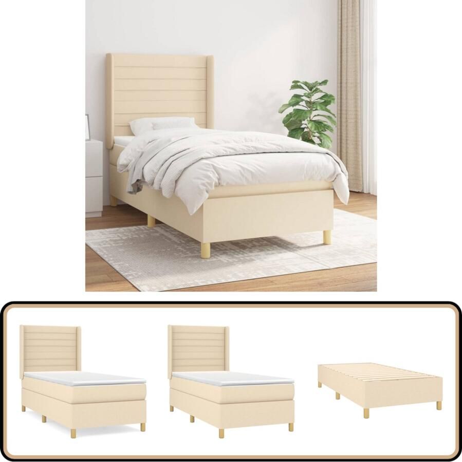 VidaXL Boxspring crèmekleurig 80x200 cm Inclusief matras Boxspringbed Boxspring Cremekleurig Bed Tweepersoons Bed Pocketveer Matras Middenhard Matras Slaapkamer Meubels