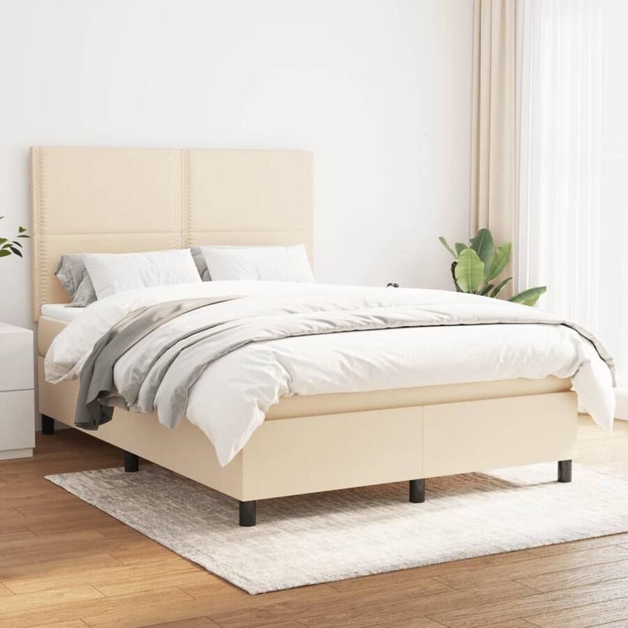 VidaXL Boxspring met Matras Crèmekleurig 140x190 cm Boxspringbed Boxspring Bed Matras Pocketed Spring Mattress Creme Kleur Tweepersoonsbed Bedroom Furniture - Foto 2