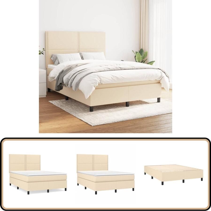 VidaXL Boxspring met Matras Crèmekleurig 140x190 cm Boxspringbed Boxspring Bed Matras Pocketed Spring Mattress Creme Kleur Tweepersoonsbed Bedroom Furniture