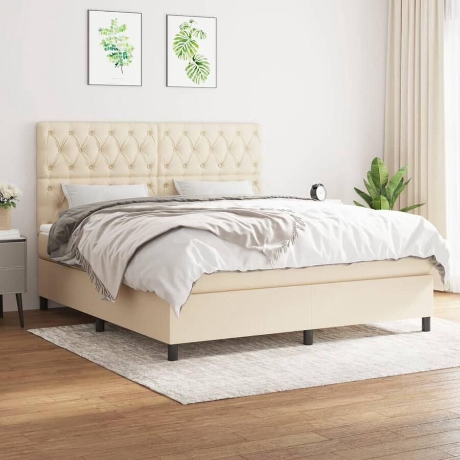 The Living Store Boxspringbed Crème 203x160x118 128 cm Pocketvering matras Boxspringbed Boxspring Creme Kleurtje Tweepersoonsbed Pocketveer Matras - Foto 2