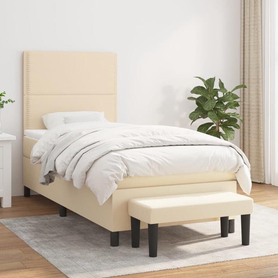 VidaXL Boxspring Inclusief Matras crèmekleurig 90x190 cm Boxspringbed Pocketvering Creme Kleur Verstelbare Hoofdbord Middenhard Bankje - Foto 2