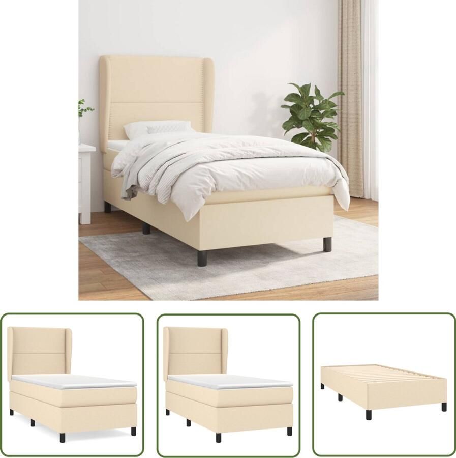 VidaXL Boxspring crèmekleurig Inclusief Matras Boxspringbed Slaapcomfort Pocketvering Cremekleurig Tweepersoonsbed Stapelbare Bedden