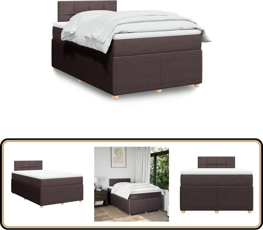 VidaXL Boxspring met matras Donkerbruin 120x200 cm Boxspring Boxspringbed Tweepersoonsbed Donkere Bruine Bed Stoffen Bed