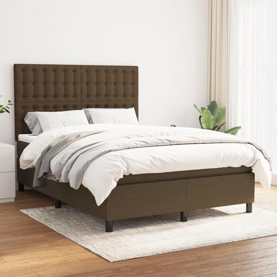 VidaXL Boxspring Donkerbruin 140x200 cm Inclusief Matras Boxspringbed Donkere Bruine Meubels Tweepersoonsbed Pocketveer Matras Adjustable Headboard Slaapkamer Decor - Foto 2