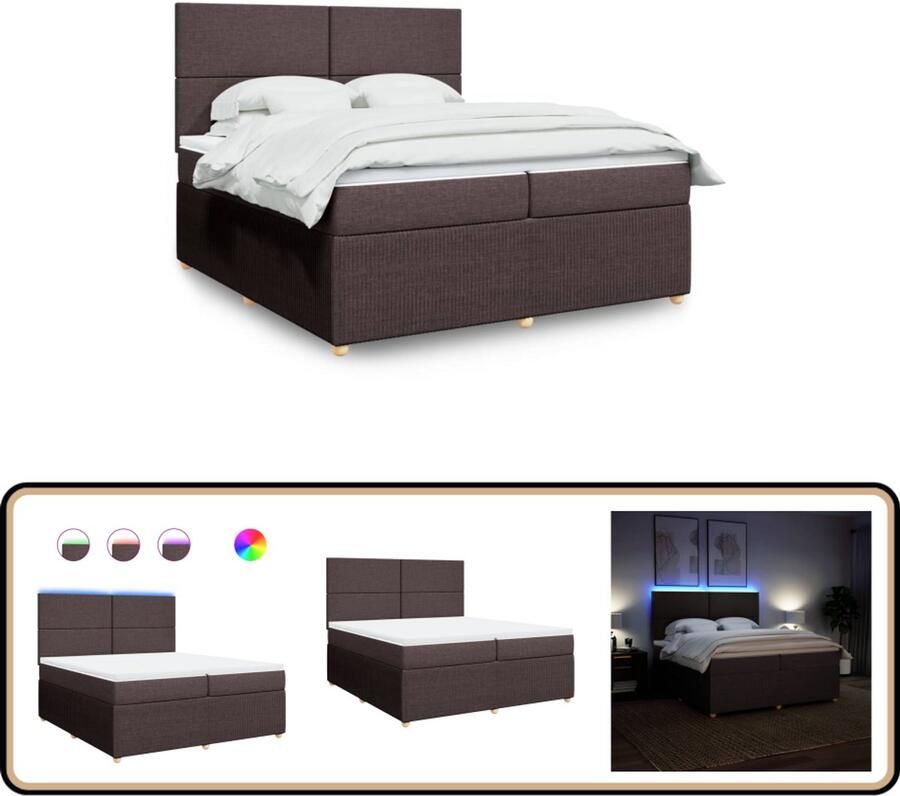 VidaXL Boxspring met matras Donkerbruin 200x200 cm Boxspring Boxspringbed Tweepersoonsbed Donkere Bruine Boxspring Matras