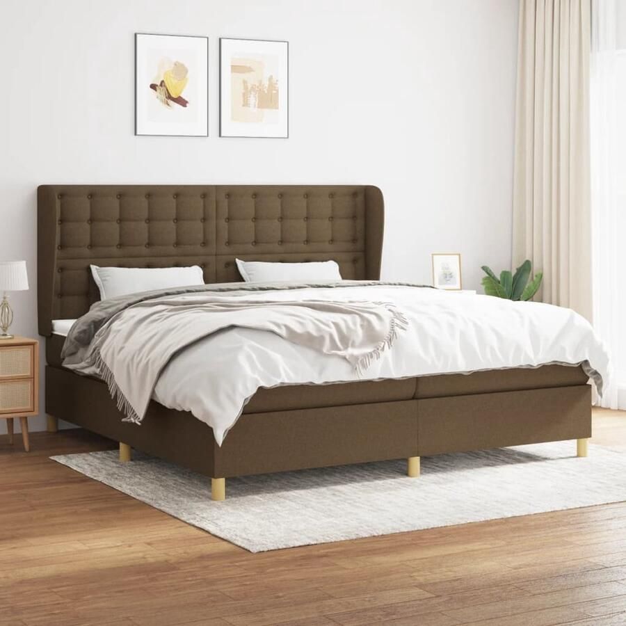 VidaXL Boxspring met matras Donkerbruin 200x200 cm Boxspringbed Boxsprings Slaapkamer Meubels Tweepersoons Bed Donkere Houten Bed Lederlook Bed Pocketed Spring Mattress - Foto 2