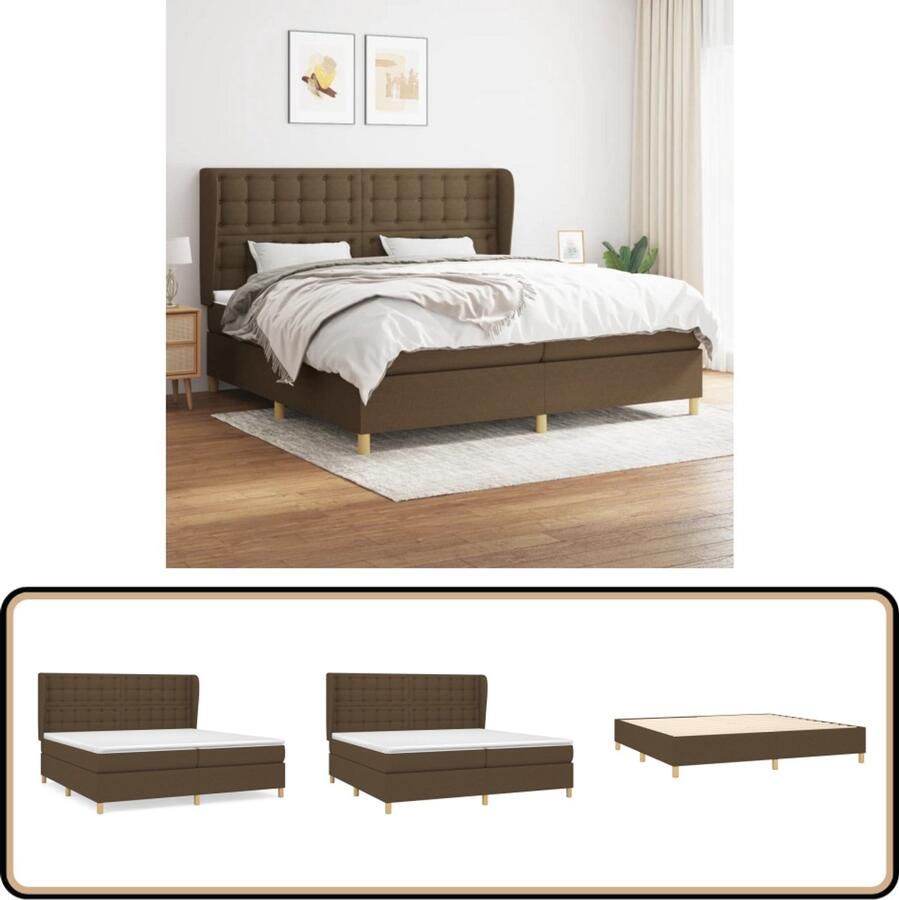 VidaXL Boxspring met matras Donkerbruin 200x200 cm Boxspringbed Boxsprings Slaapkamer Meubels Tweepersoons Bed Donkere Houten Bed Lederlook Bed Pocketed Spring Mattress