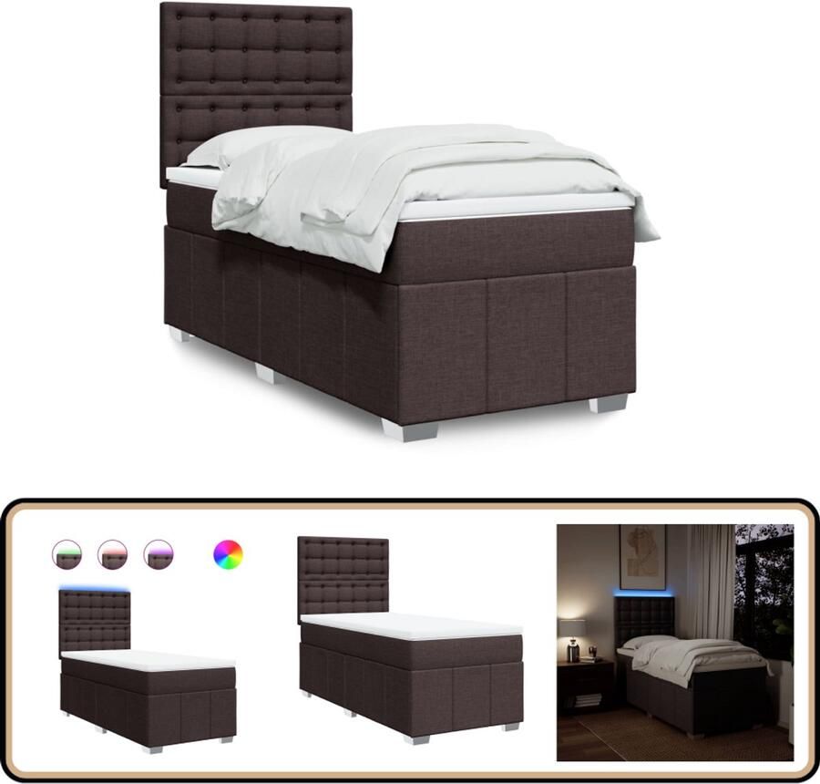 VidaXL Boxspring met matras Donkerbruin 90x190 cm Boxspring Boxspringbed Tweepersoonsbed Donkere Kleur Stoffen Hoofdbord