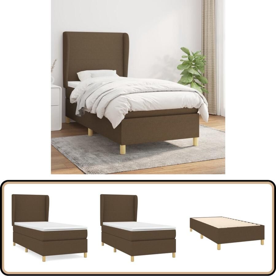 VidaXL Boxspring met Matras Donkerbruin 90x190 cm Boxspringbed Boxspring Donkere Bruine Bed Tweepersoonsbed Slaapcomfort