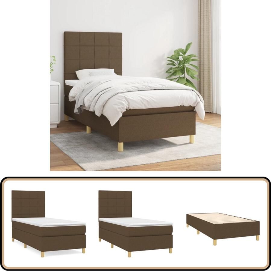 VidaXL Boxspring met matras Donkerbruin 90x190 cm Boxspringbed Boxspring Tweepersoonsbed Slaapcomfort Pocketveermatras