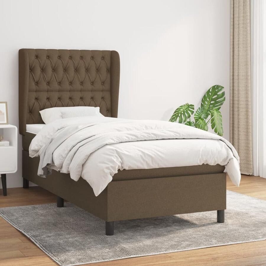 VidaXL Boxspring met matras Donkerbruin 90x190 cm Boxspringbed Slaapcomfort Boxspring Tweepersoonsbed Donkere Kleuren Lederlook Houten Frame Pocketed Veren - Foto 2