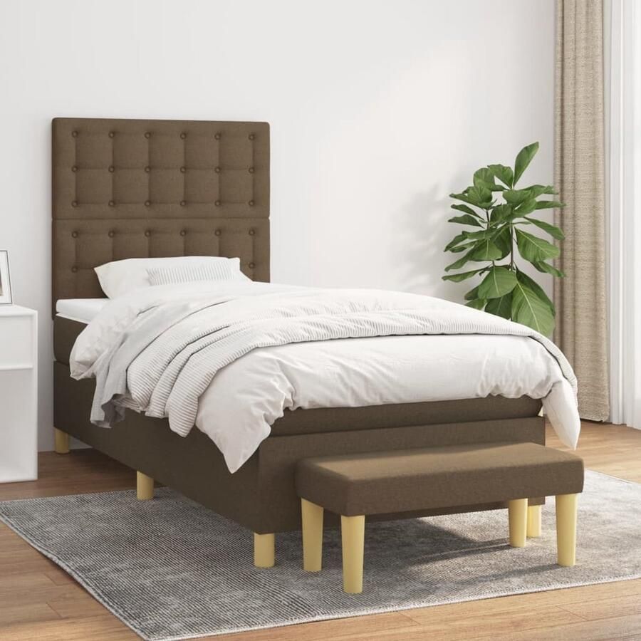 The Living Store Boxspringbed Pocketvering 90x190 cm Duurzaam Verstelbaar hoofdbord Middelharde ondersteuning Huidvriendelijk topmatras Multifunctioneel bankje
