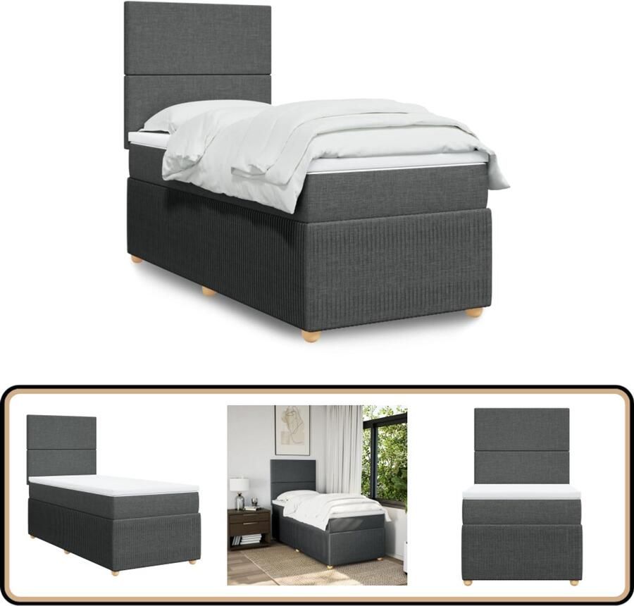 VidaXL Boxspring met matras Donkergrijs 100x200 cm Boxspring Boxspringbed Matras Donkere Grijze Boxspring Tweepersoonsbed