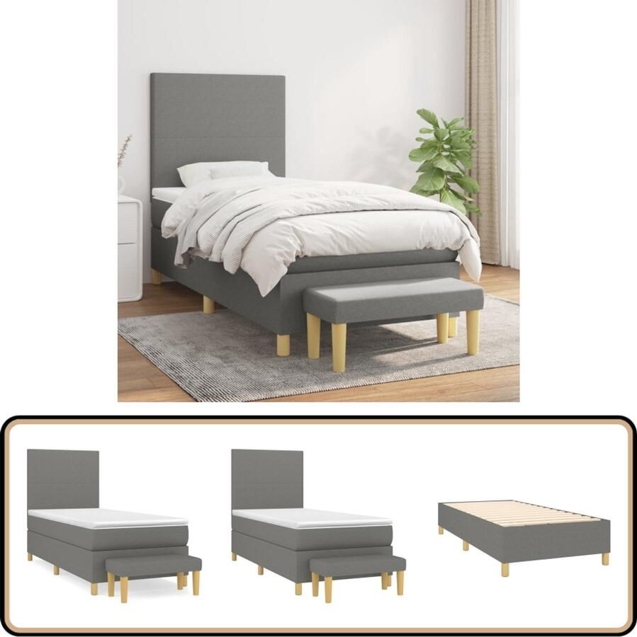 VidaXL Boxspring met matras Donkergrijs 100x200 cm Boxspringbed Boxsprings Slaapkamer Meubels Tweepersoonsbed Donkere Kleuren