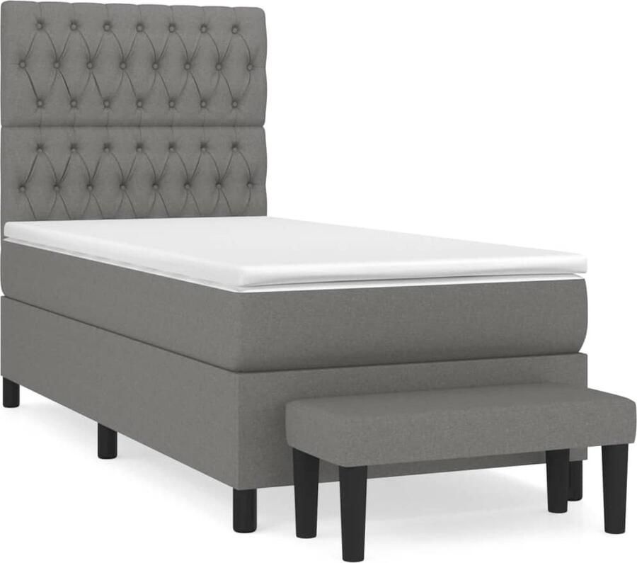 VidaXL Boxspring met matras donkergrijs 100x200 cm Boxspringbed Boxsprings Slaapkamerinrichting Tweepersoonsbed Donkere Kleuren Grijs Bed Pocketveermatras Adjustable Headboard - Foto 2