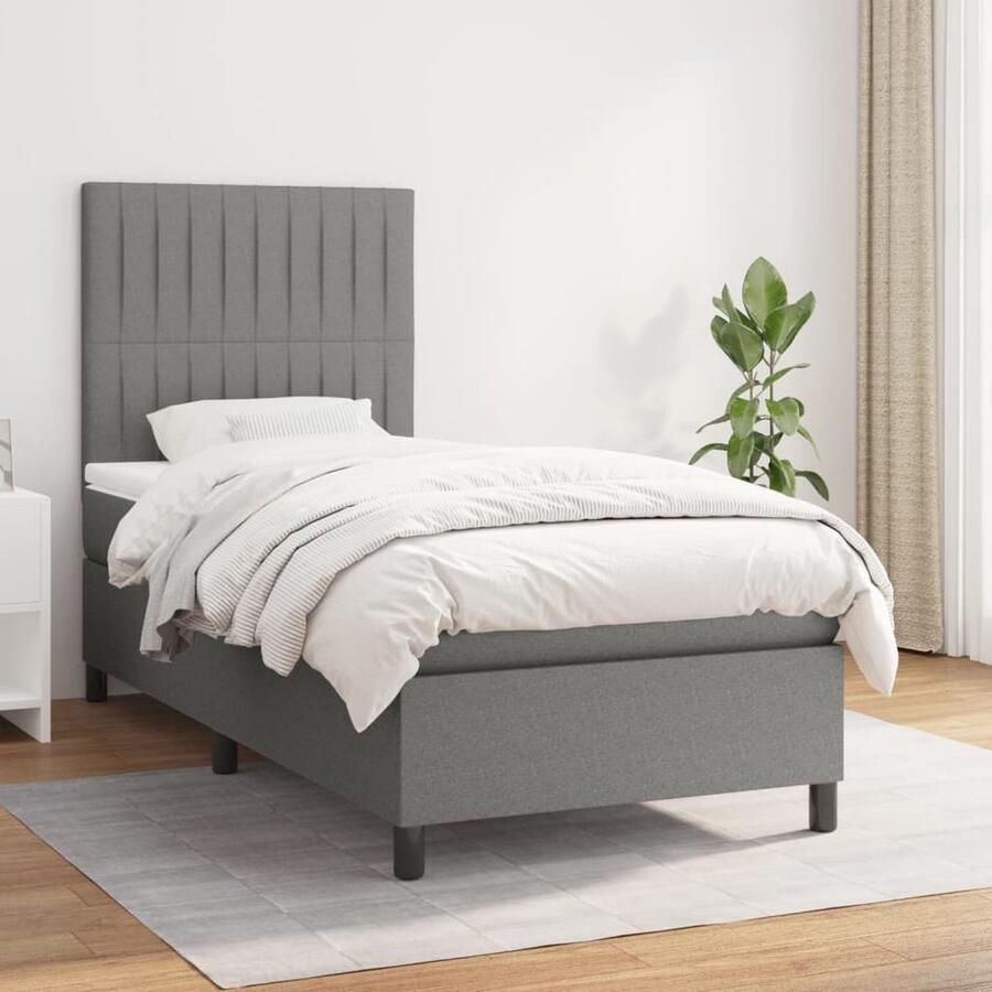 VidaXL Boxspring met matras Stof Donkergrijs 80x200 cm Boxspring Bed Donkere Kleuren Tweepersoonsbed Pocketveer Matras Hoogwaardig Matras Ergonomisch Bed Luxe Bed Slaapkamer Meubels - Foto 2