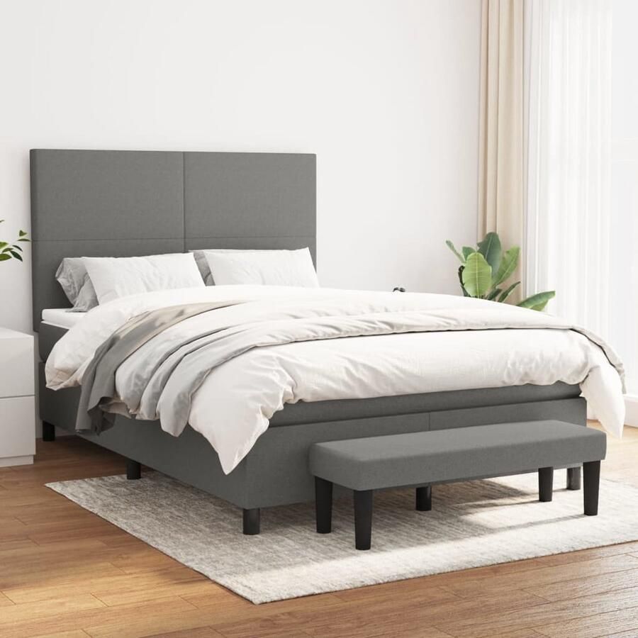 VidaXL Boxspring met matras Donkergrijs 140x200 cm Boxspringbed Donkere Kleuren Slaapkamer Meubels Tweepersoons Bed Pocketed Spring Mattress Hoofdbord Met Instelbare Hoogte Design Bed Modern Bed Budget Friendly - Foto 2