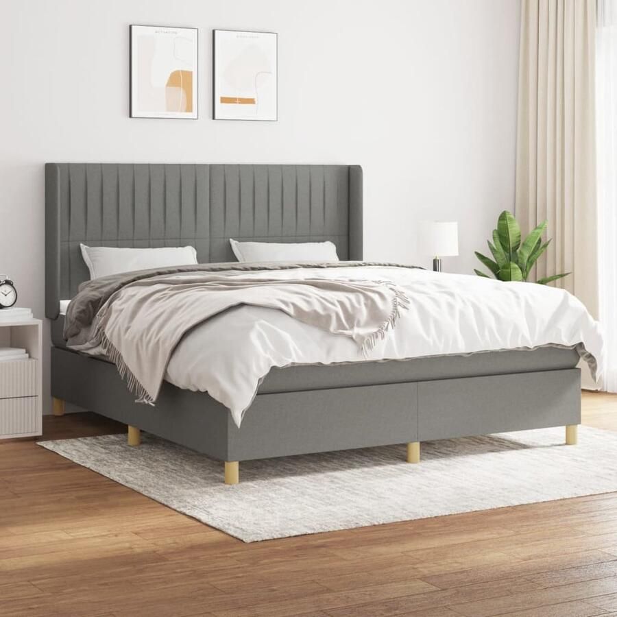 VidaXL Boxspring Donkergrijs Inclusief Matras 180x200 cm Boxspringbed Donkere Kleuren Tweepersoonsbed Pocketveer Matras Middenhard Hoofdbord Frame Bed - Foto 2