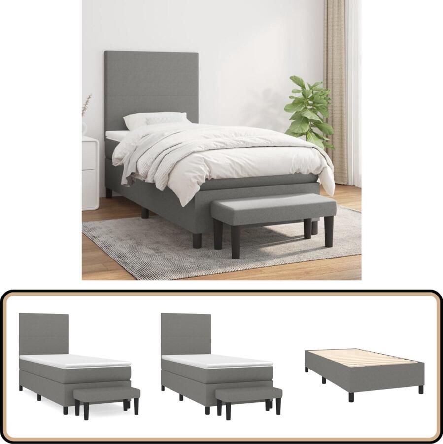 VidaXL Boxspring met Matras Donkergrijs 90x190 cm Boxspringbed Donkere Kleuren Pocketveermatras Middenhard Tweepersoonsbed Stapelbare Meubels Bedroom Furniture