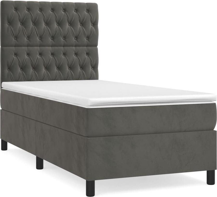 VidaXL Boxspring Fluweel Donkergrijs 90x190 cm Boxspringbed Donkere Kleuren Velvet Bed Verstelbare Hoofdbord Pocketveer Matras Middelhard Matras Tweepersoons Bed - Foto 3