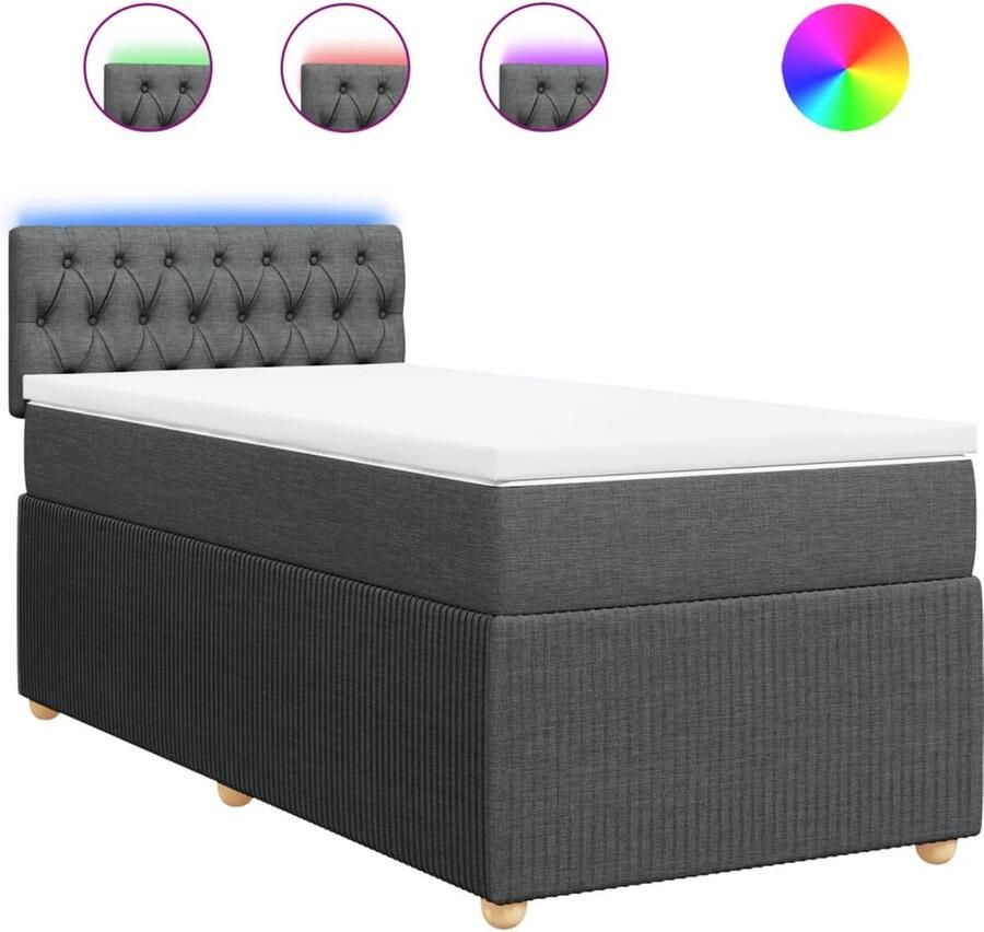 VidaXL Boxspring met matras donkergrijs 90x190 cm Boxspring Boxspringbed Tweepersoonsbed Donkere Kleuren Designbed Comfortabel Bed Slaapcomfort Led Verlichting Usb Aansluiting Modern Bed Trendy Bed - Foto 2