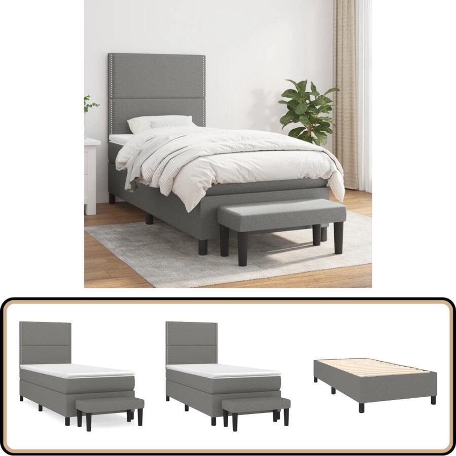 VidaXL Boxspring met Matras Donkergrijs 90x190 cm Boxspringbed Boxsprings Slaapkamer Meubels Tweepersoonsbed Donkere Kleuren