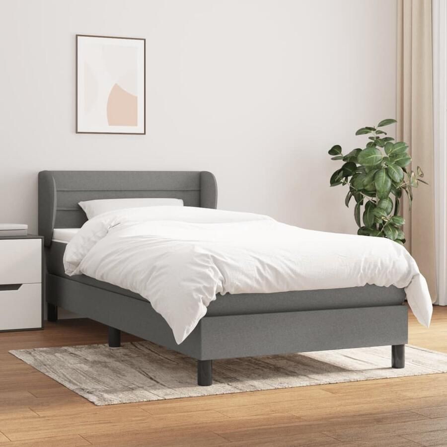 VidaXL Boxspring 80x200 cm Donkergrijs Boxspringbed Boxspring Donkere Kleuren Tweepersoonsbed Stapelbare Bedden Houten Frame Lederlook Modern Design Ergonomisch Hoofdbord Pocketveermatras Medium Hard - Foto 2