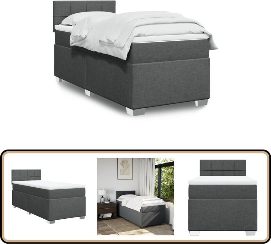 VidaXL Boxspring met matras Donkergrijs 90x200 cm Boxspringbed Boxspring Tweepersoonsbed Pocketed Veermatras Grijs Bed
