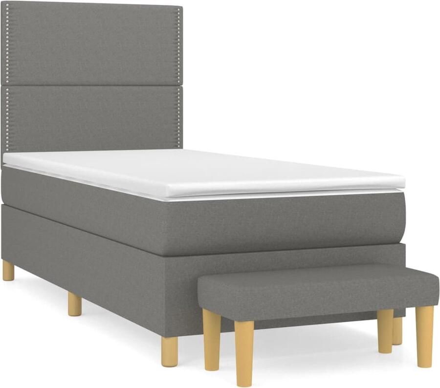 VidaXL Boxspring met matras Donkergrijs 90x200 cm Boxspringbed Donkere Kleuren Tweepersoonsbed Pocketveer Matras Boxspring Frame Slaapkamer Meubels Stapelbare Bancontact - Foto 2