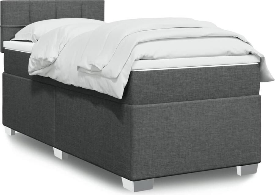 VidaXL Boxspring met matras Donkergrijs 90x200 cm Boxspringbed Boxspring Tweepersoonsbed Pocketed Veermatras Grijs Bed - Foto 2