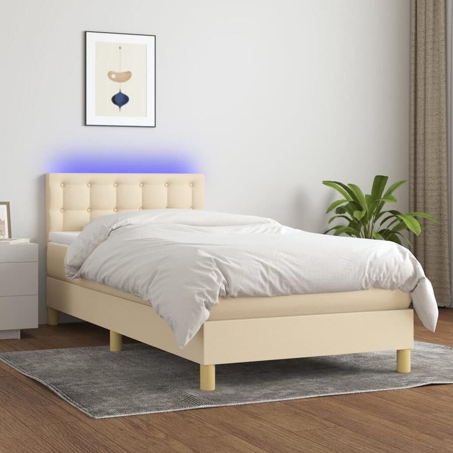 VidaXL Boxspring met matras en LED 100x200 cm Boxspring Bed Verstelbare Hoofdbord Led Lamp Pocketvering Matras Creme Kleurtje - Foto 2
