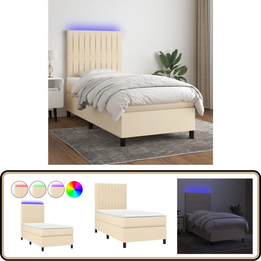 VidaXL Boxspring Met matras en LED 100x200 cm Crème Boxspring Led Boxspring Creme Boxspring Slaapcomfort Boxspring Frame