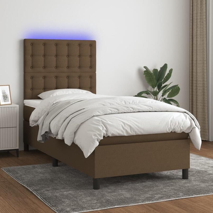 VidaXL Boxspring met matras en LED 100x200 cm Donkerbruin Boxspring Boxsprings Tweepersoonsbed Lederen Bed Bruine Bed Led Lampje Elektrisch Bed Adjustable Headboard Pocketed Spring Mattress - Foto 2