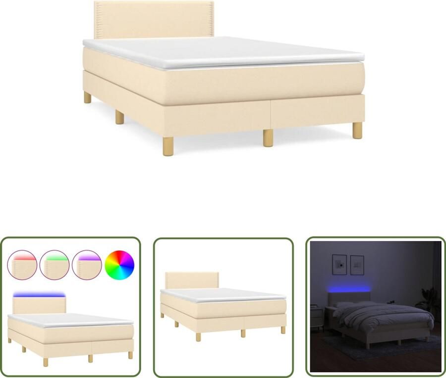 VidaXL Boxspring met matras en LED 120x190 cm Boxspring Bed Frame Tweepersoonsbed Lederlook Creme - Foto 2