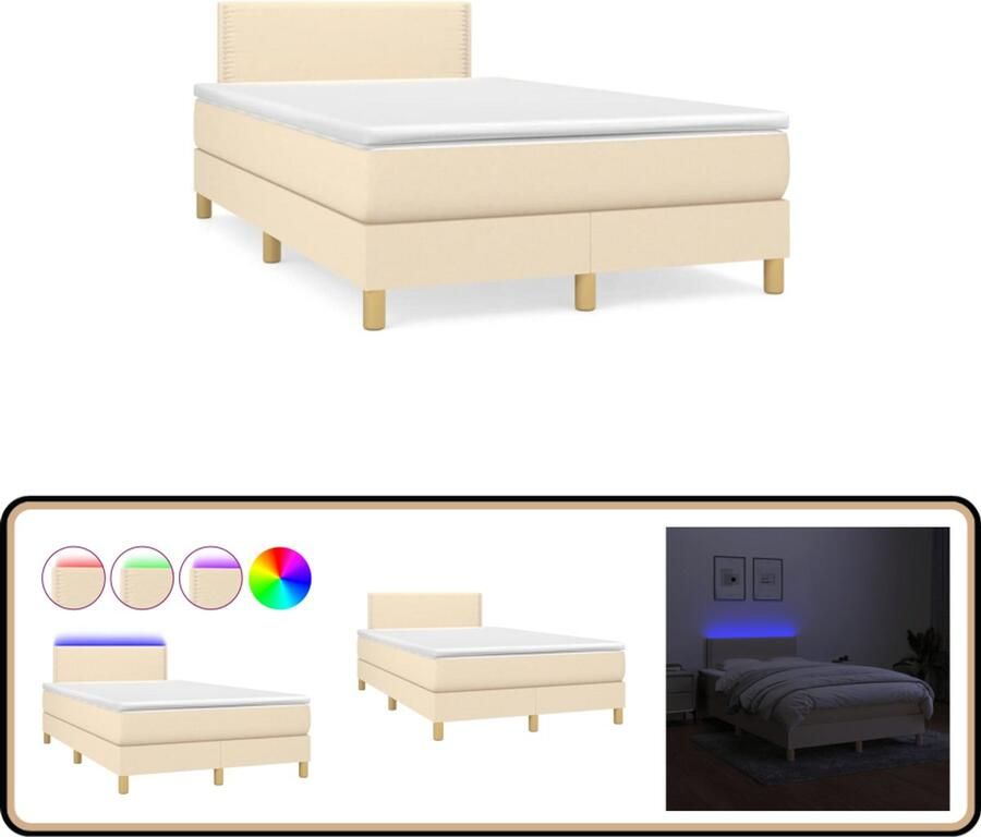 VidaXL Boxspring met matras en LED 120x190 cm Boxspring Bed Frame Tweepersoonsbed Lederlook Creme