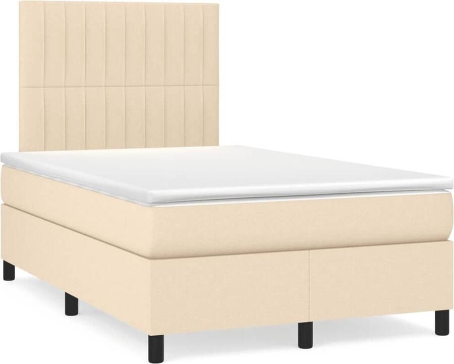 VidaXL Boxspring met matras en LED 120x190 cm crème Boxspring Bed Frame Led Lamp Creme Kleurig Tweepersoons Bed - Foto 2