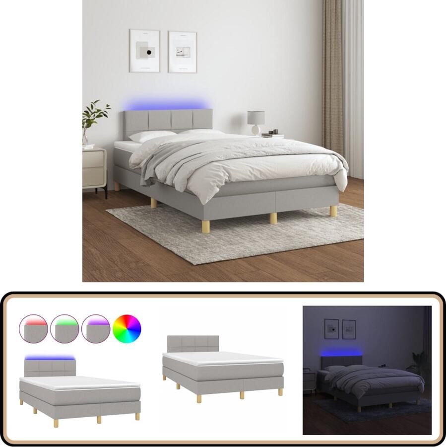 VidaXL Boxspring Met matras en LED 120x200 cm Boxspring Bed Led Bed Grijs Bed Tweepersoons Bed Pocketed Spring Mattress Comfortabel Bed Slaapcomfort