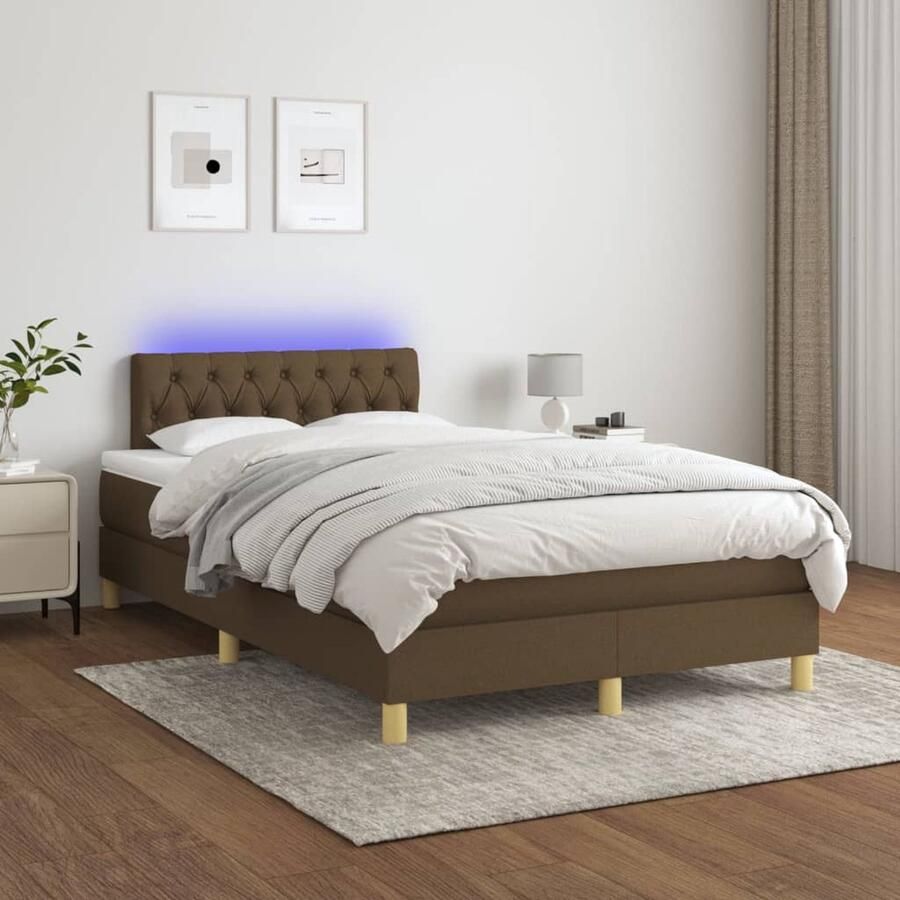 VidaXL Boxspring met matras en LED 120x200 cm Boxspring Led Boxspring Donkere Bruine Boxspring 120x200 Pocketveer Matras Lederlook Boxspring - Foto 2