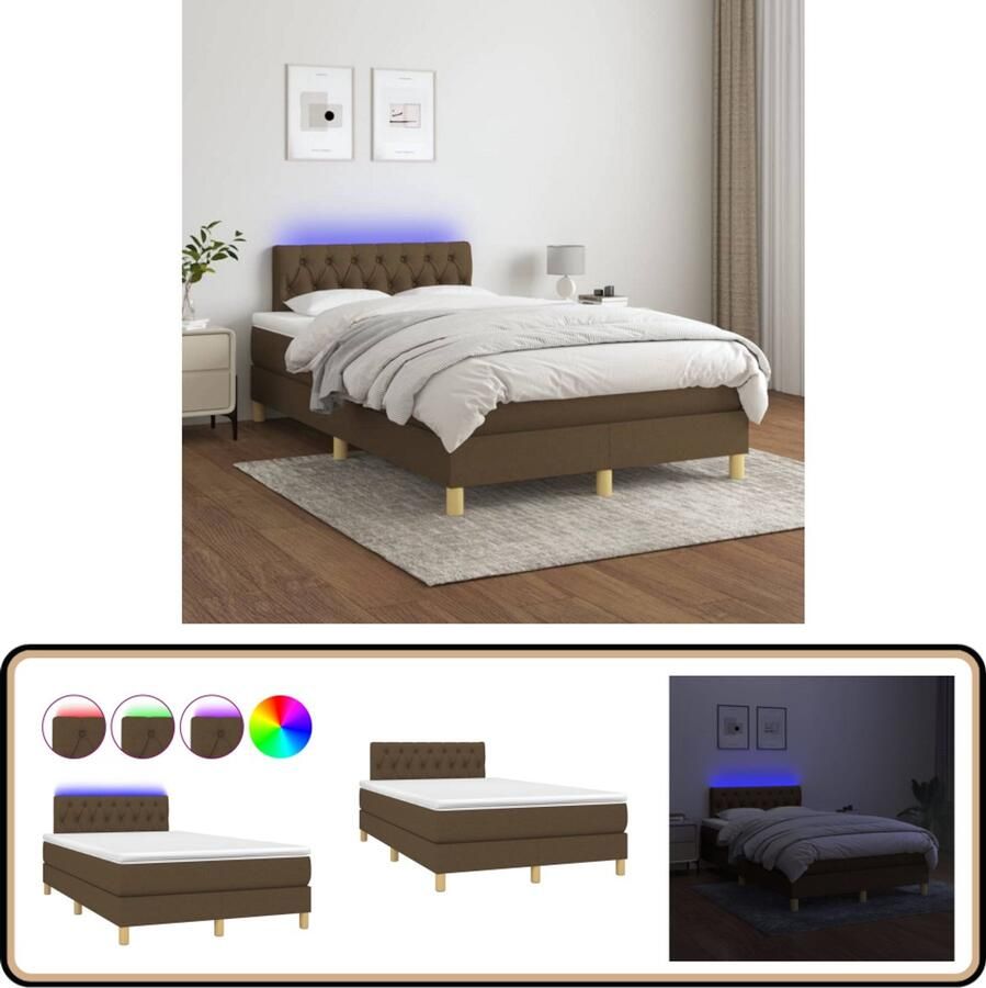 VidaXL Boxspring met matras en LED 120x200 cm Boxspring Led Boxspring Donkere Bruine Boxspring 120x200 Pocketveer Matras Lederlook Boxspring