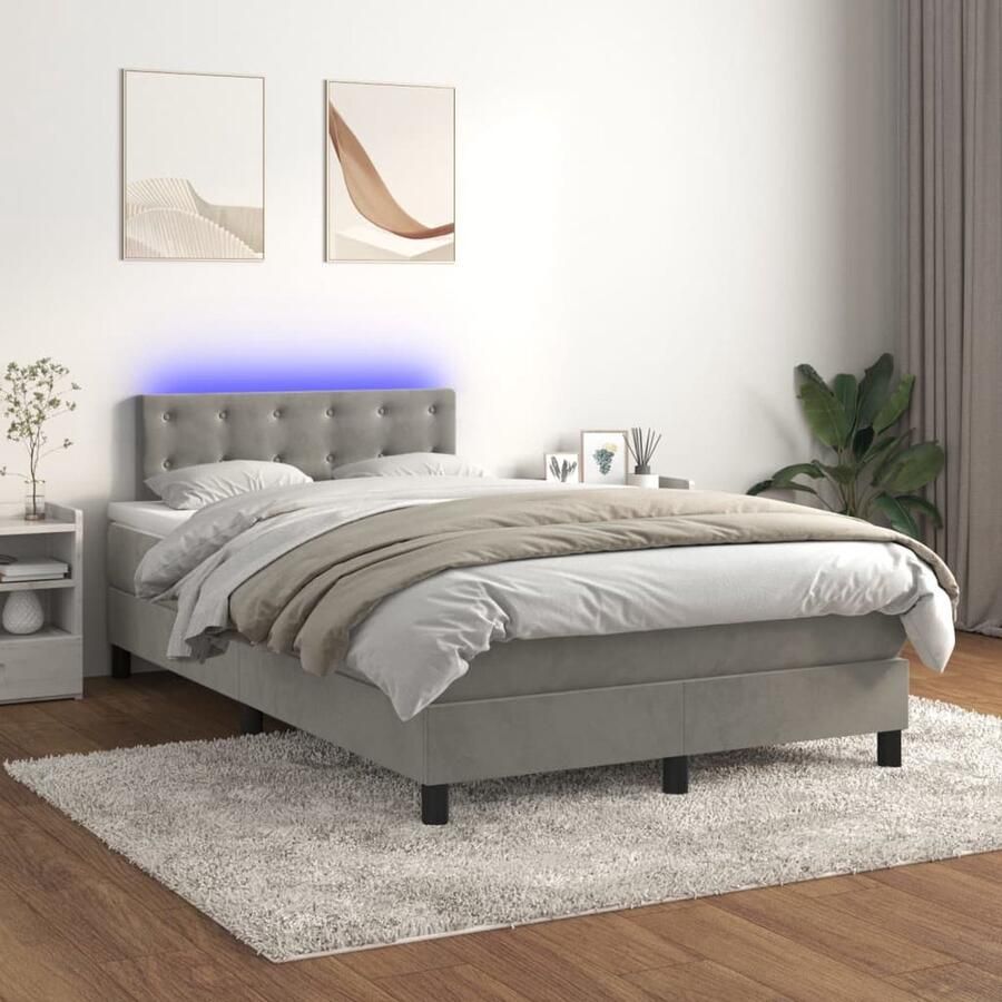 VidaXL Boxspring met matras en LED 120x200 cm Boxspring Velvet Boxspring Slaapcomfort Led Lampje Pocketed Spring Mattress Hoofdbord Tweepersoons Bed - Foto 2
