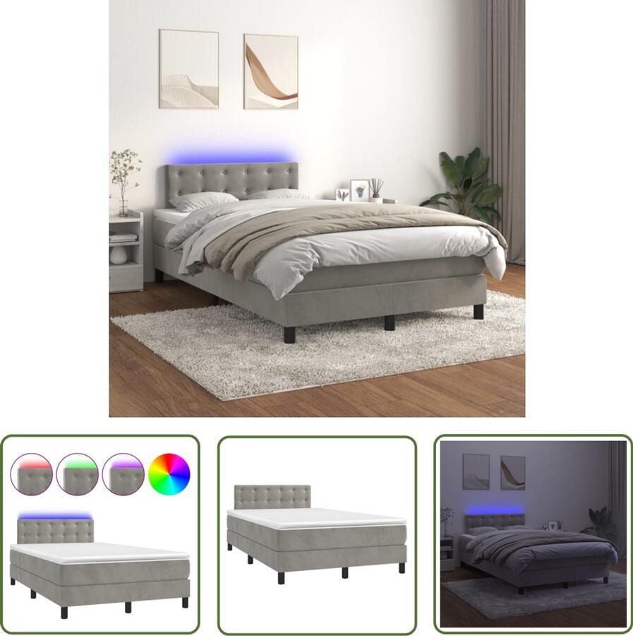VidaXL Boxspring met matras en LED 120x200 cm Boxspring Velvet Boxspring Slaapcomfort Led Lampje Pocketed Spring Mattress Hoofdbord Tweepersoons Bed
