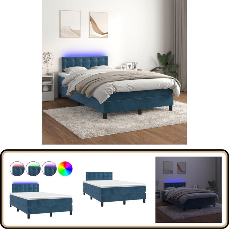 VidaXL Boxspring met matras en LED 120x200 cm Fluweel Boxspring Donkere Kleuren Velvet Meubilair Led Lampen Slaapcomfort
